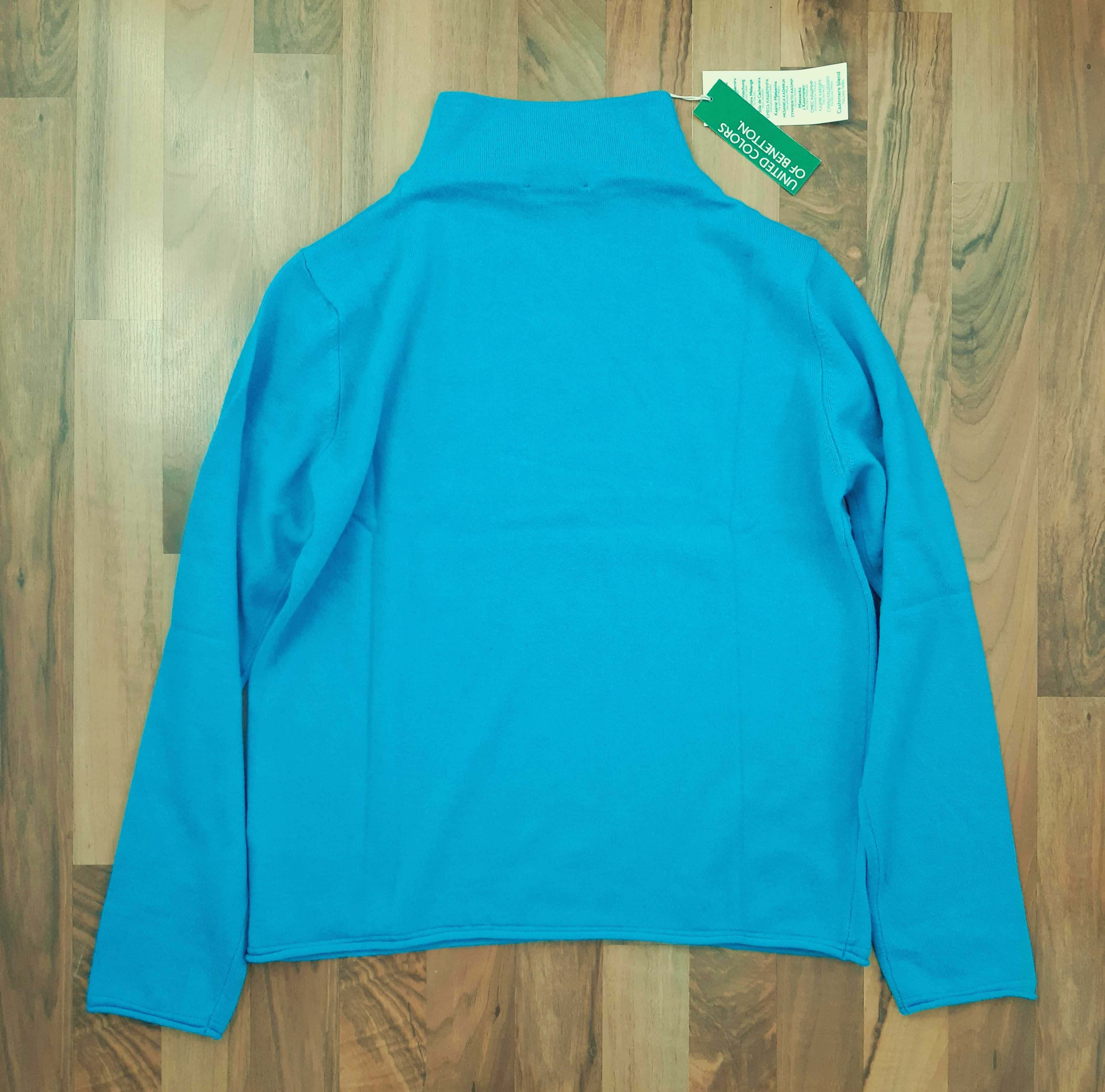 Benetton Nowy sweter z kaszmirem turkusowy M
