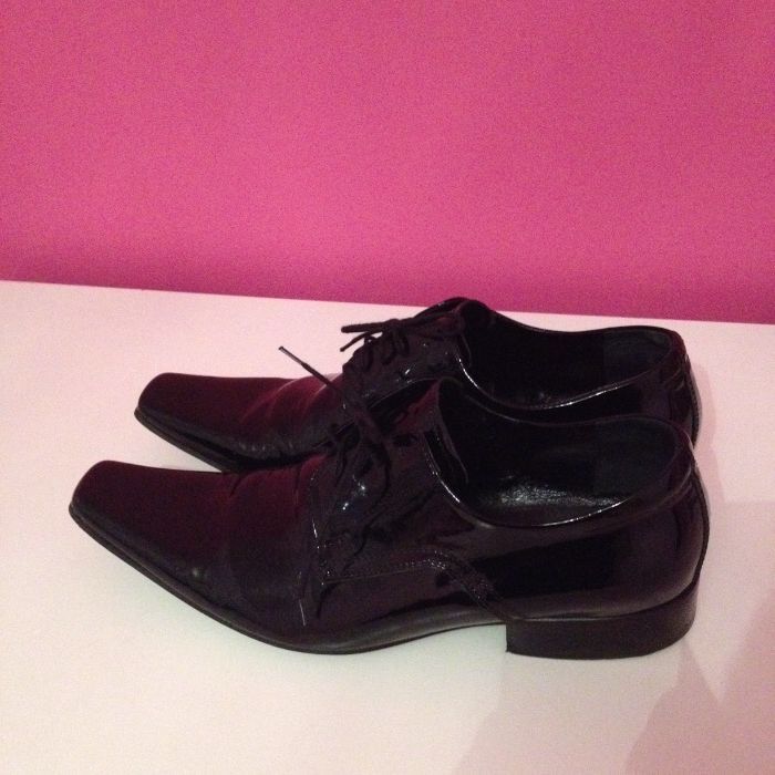 New men czarne lakierowane buty pantofle 44 mokasyny lakierki