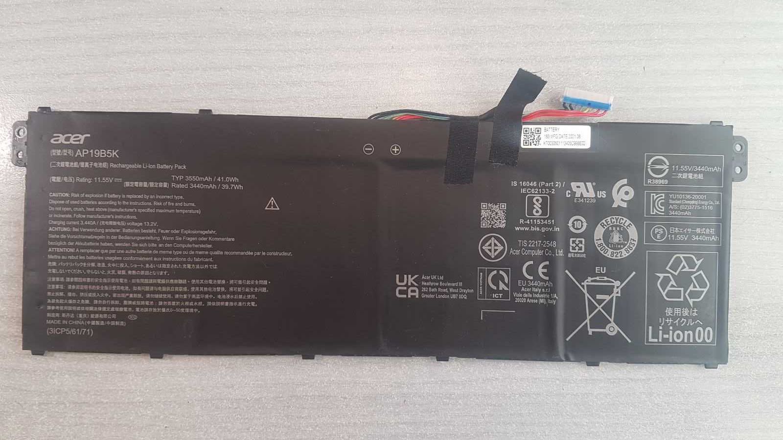 Аккумулятор Acer AP19B5K оригинал б\у. износ 21% .