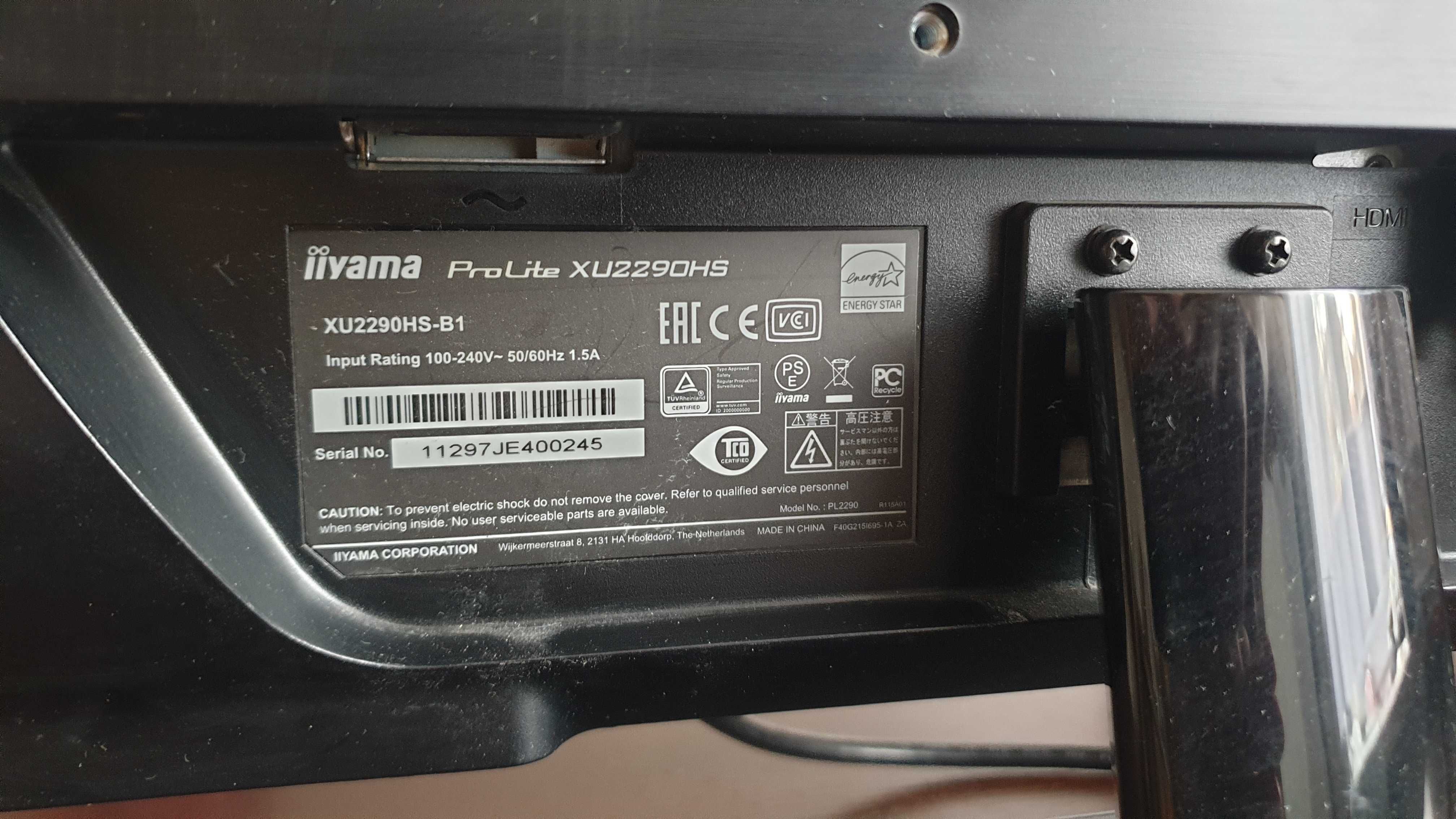 Monitor Iiyama XU2290HS 21,5''  z HDMI