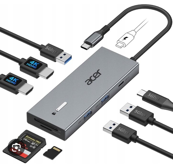 Stacja dokująca Acer 9w1 USB-C do dwóch monitorów z 2 wejściami HDMI