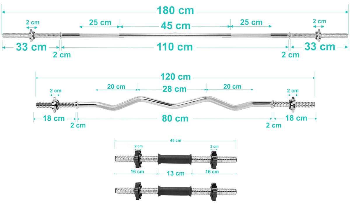 Zestaw do ćwiczeń 125kg ze sztangą 180 cm, gryfem 120 cm OKAZJA!