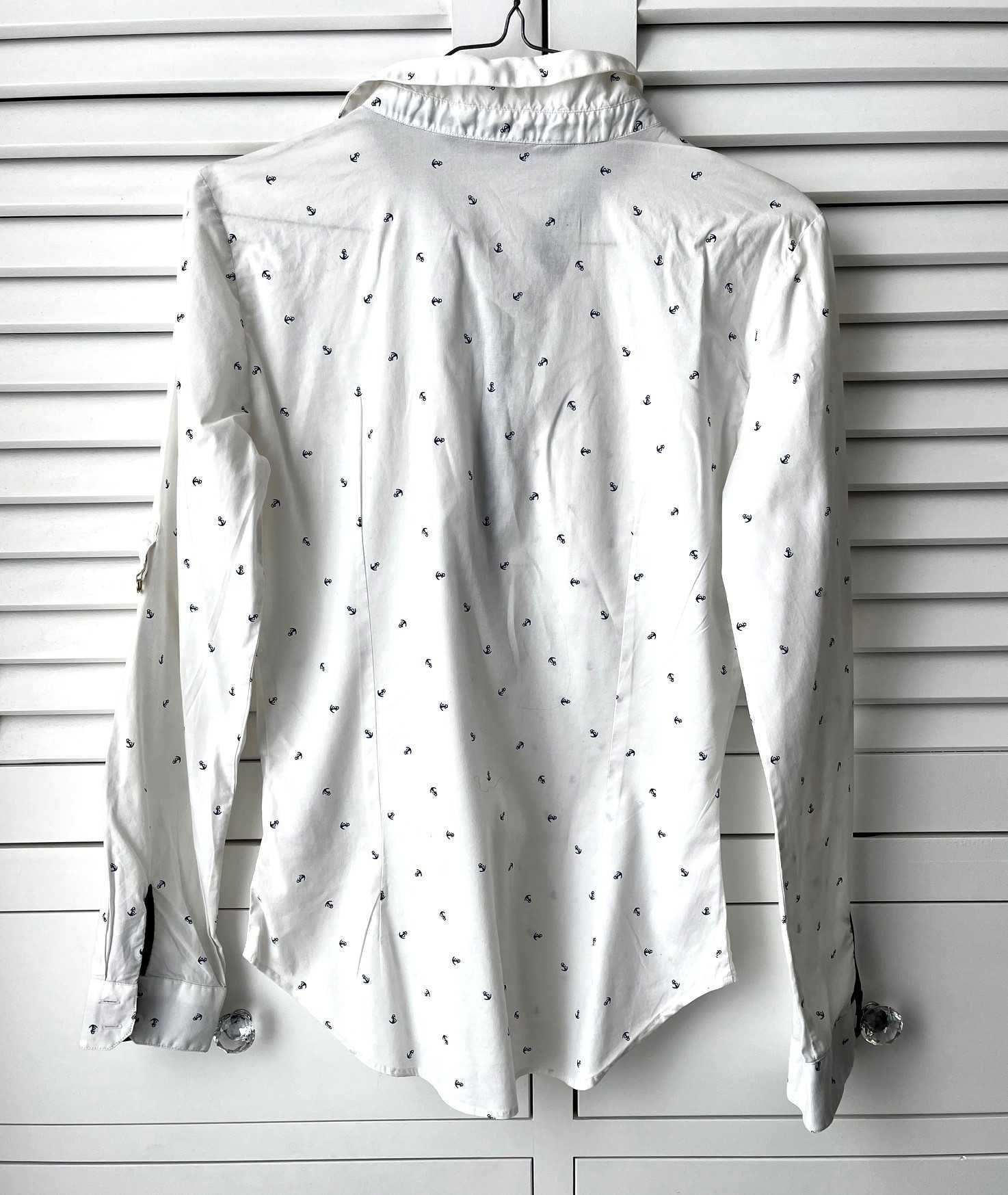 ZARA koszula biała popelinowa print kotwice   r. S M