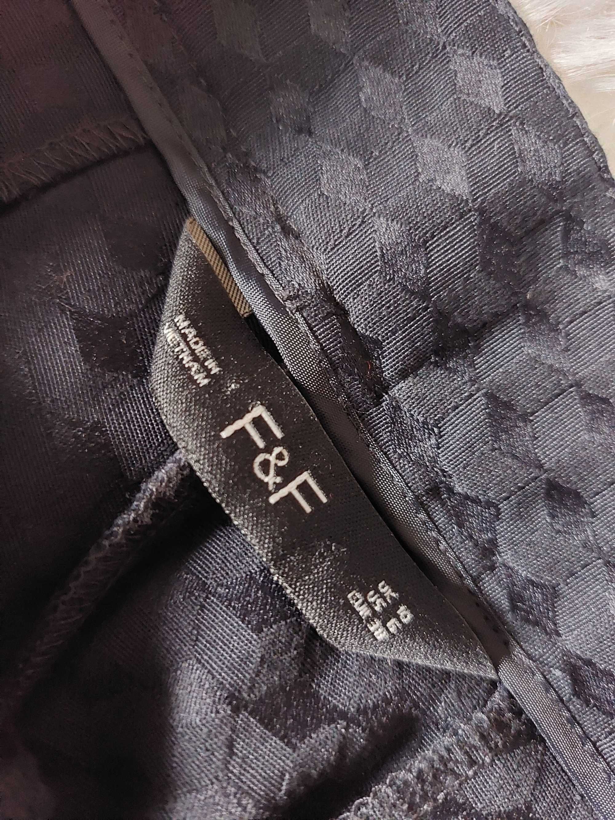 Ff spodnie granatowe wzór w romby m l xl eleganckie garniturowe wzór