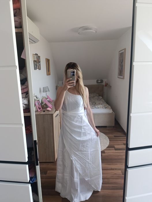 Suknia ślubna cekiny na jedno ramię długa balowa kobieca s