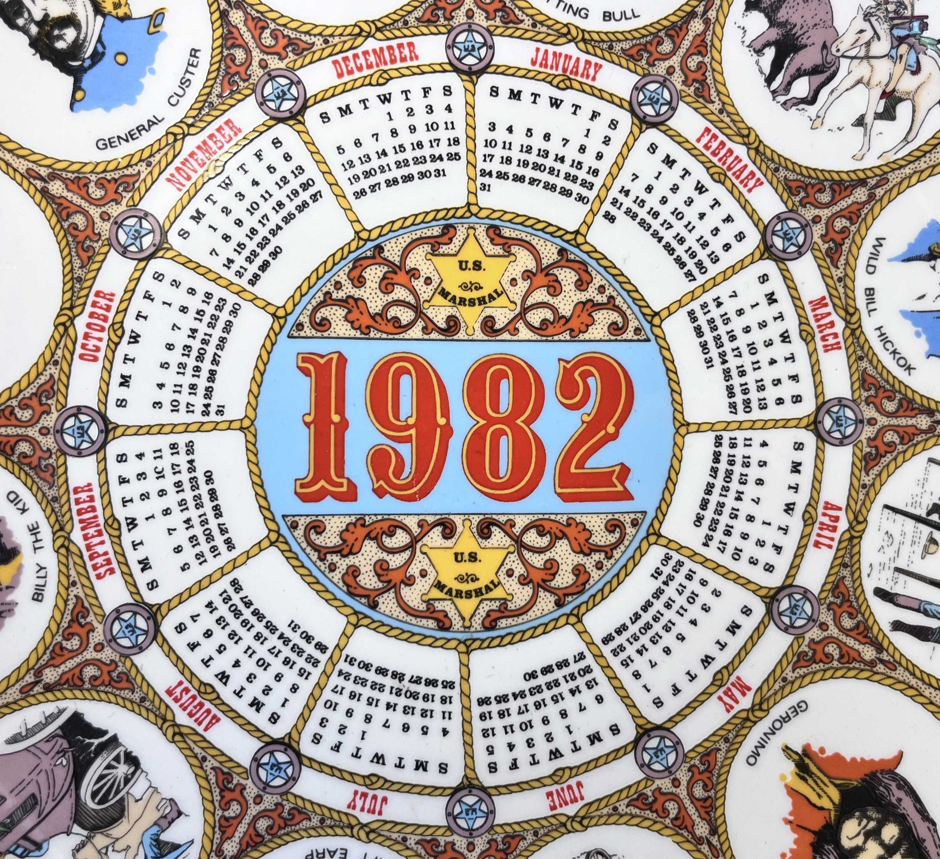 Talerz ozdobny kalendarz rok 1982 "Dziki Zachód" Western Wedgwood!