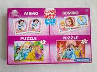 Clementoni księżniczki Disneya 4 w 1 Puzzle Memo Domino Gra Super KIT