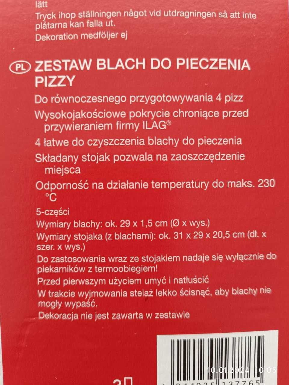 Nowe 4 blaszki do pizzy Zenker średnica 29cm+ stojak