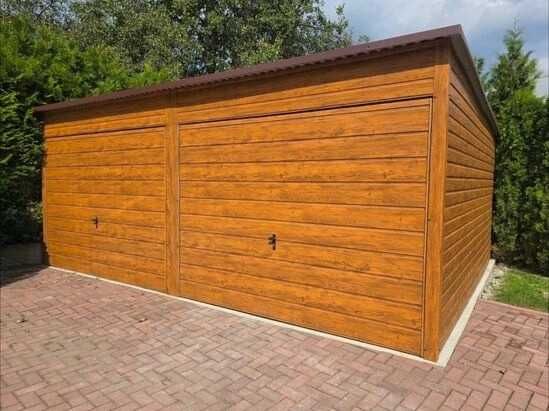 Garaż blaszany 6x5 drewnopodobny dwustanowiskowy jednospadowy