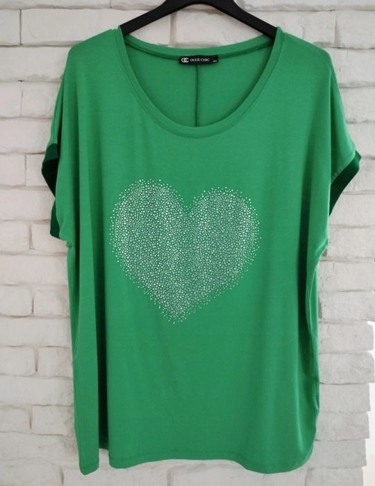 Over Chic piękna elastyczna bluzka serce cyrkonie plus size xxxl 46 48
