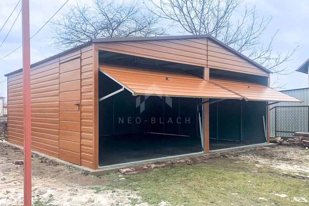 Garaż Blaszany 6X6M - 2X Brama - Drzwi - Drewnopodobny - Nb102