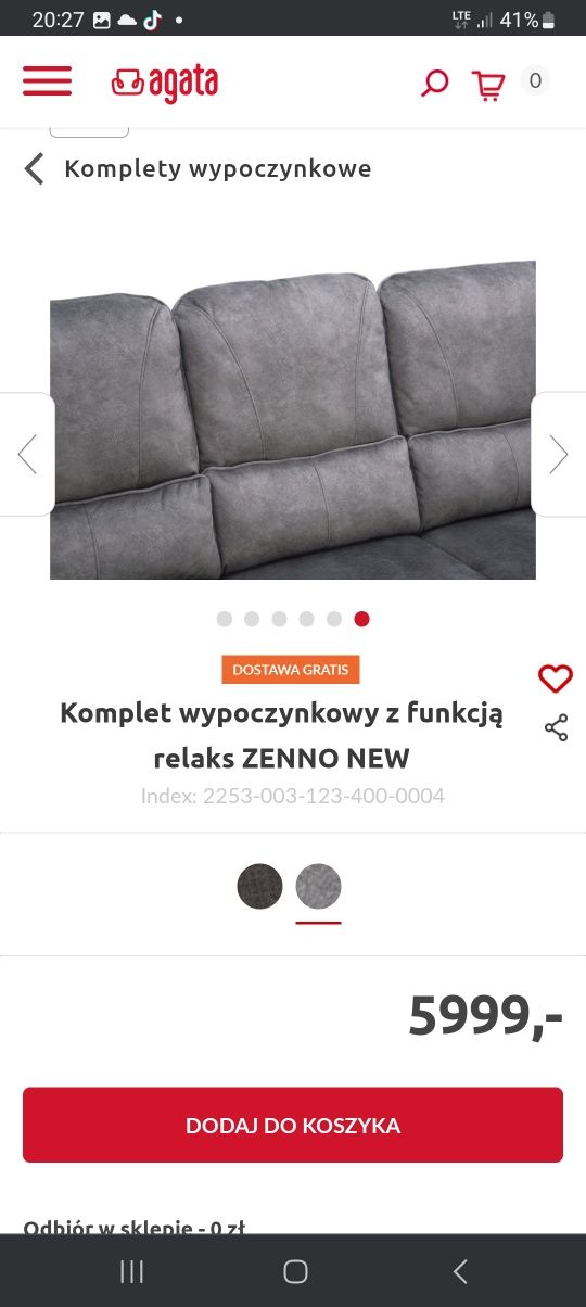 Nowe meble z salonu Agata. Kanapa + 2 fotele z funkcją relax , jeden m