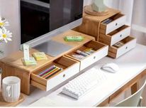 Conjunto de 2 suportes ergonômicos para monitor/computador com gavetas