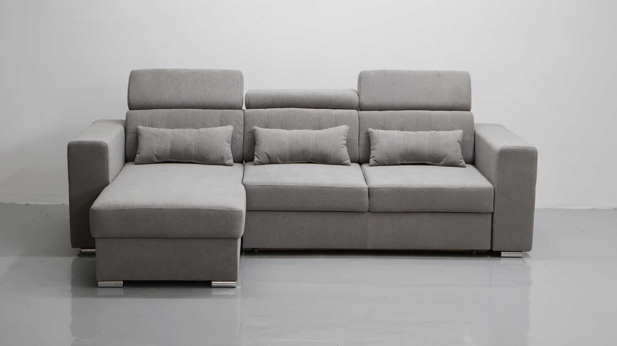 THS NAROŻNIK funkcja spania pojemnik regulowane oparcie SOFA szara