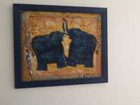 Quadro Pintura Óleo Elefantes de la Suerte