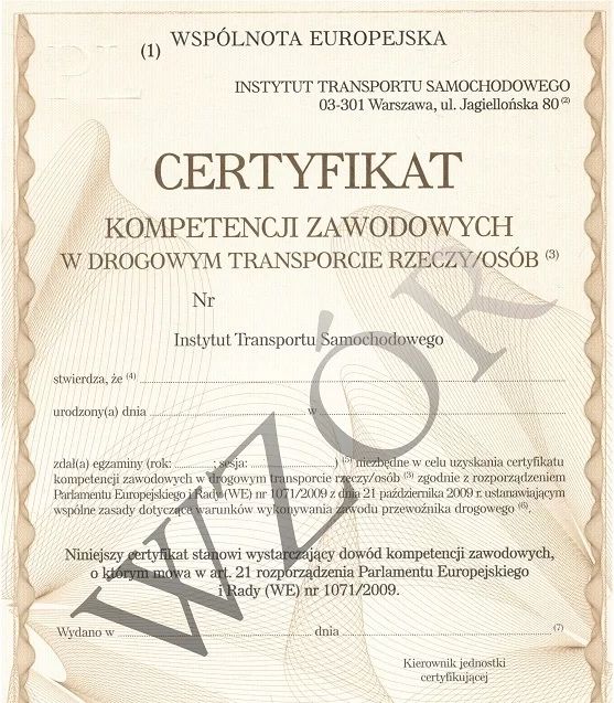 Certyfikat kompetencji zawodowych Kraków transport