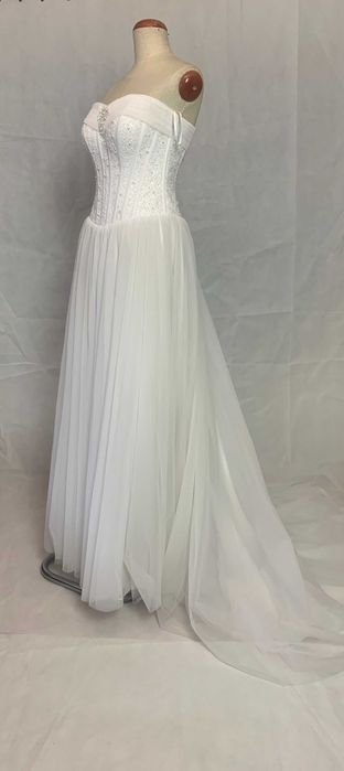 Nowa suknia ślubna 38 M Princessa biała srebrna gorset glamour tren