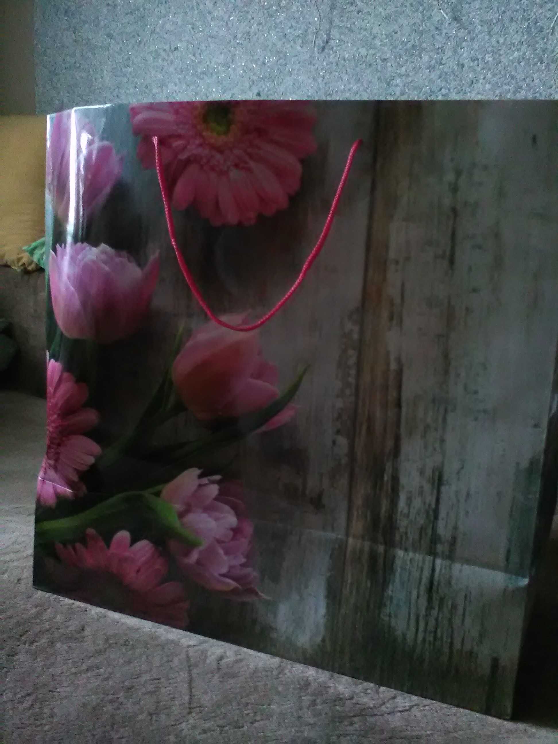Torba na prezent papierowa kwiaty nowa opakowanie XXL