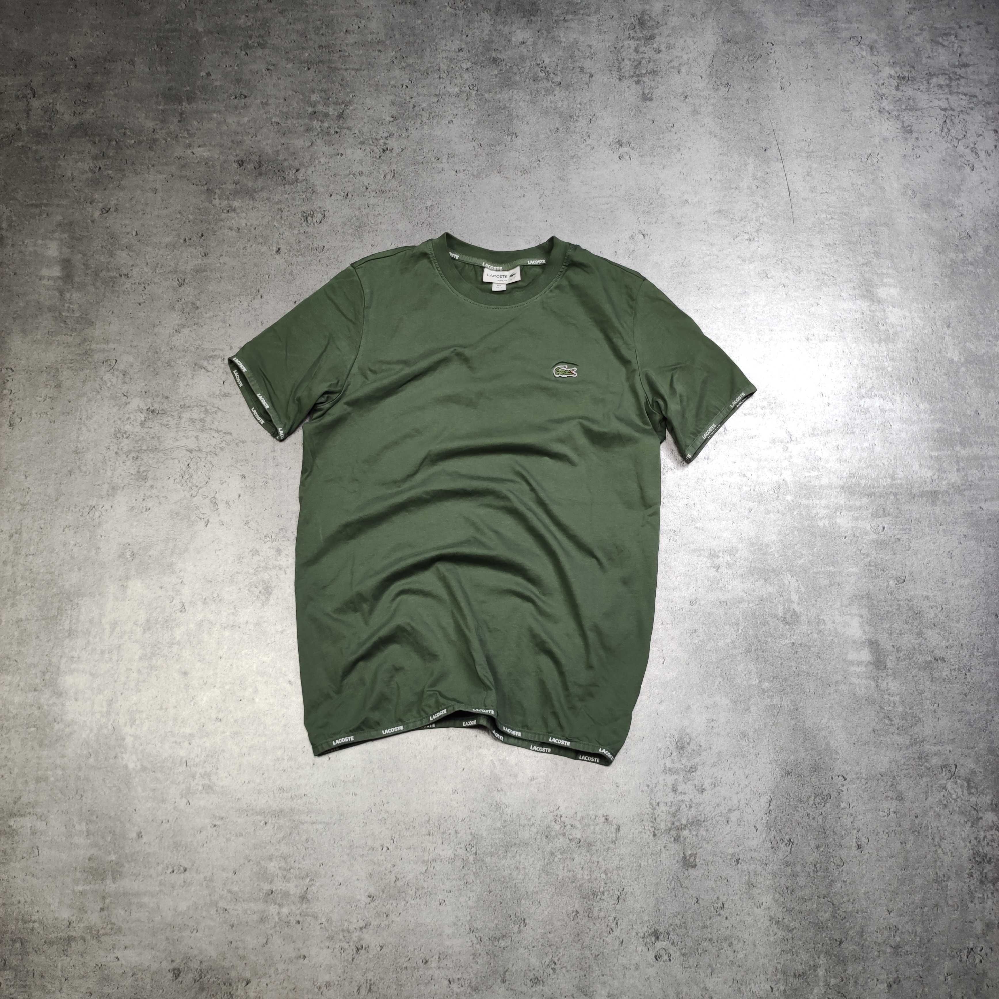 MĘSKA Koszulka PREMIUM Bawełna Logo Haft Zielona Lacoste France Casual