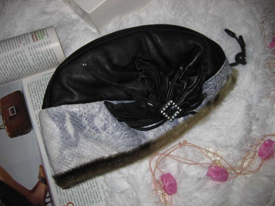 шапка бандана кожаная с декором, км1054