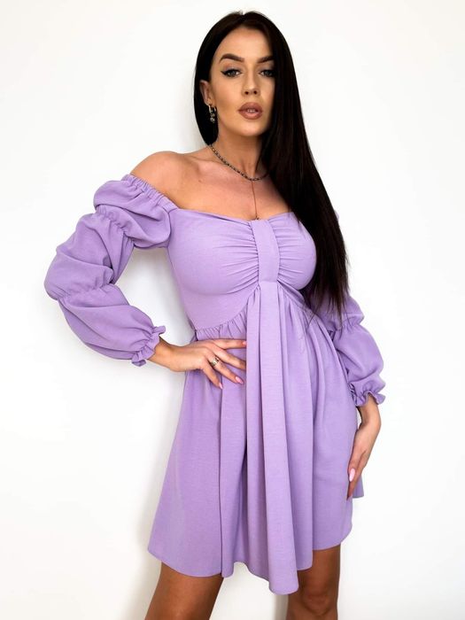 Hiszpanka sukienka długi rękaw Miluna M fioletowa premium polska