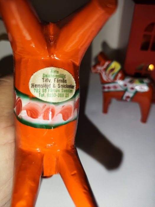 Nr22. Konik szwedzki czerwony drewniany oryginalny Äkta Datahemslöld