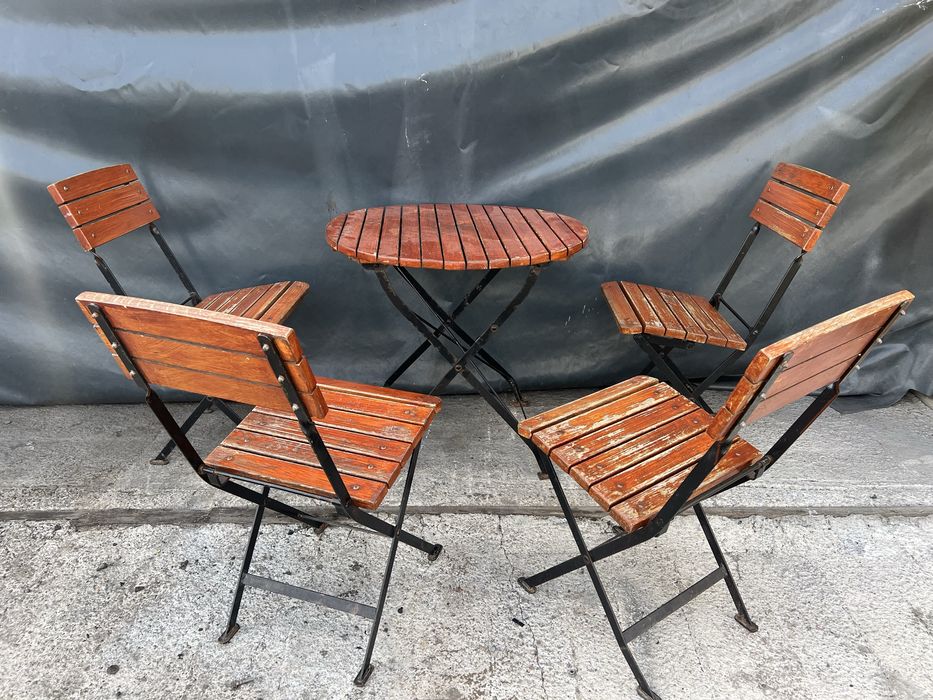 Zestaw komplet krzesła stół ogrodowy piwny metalowy ciężki drewno