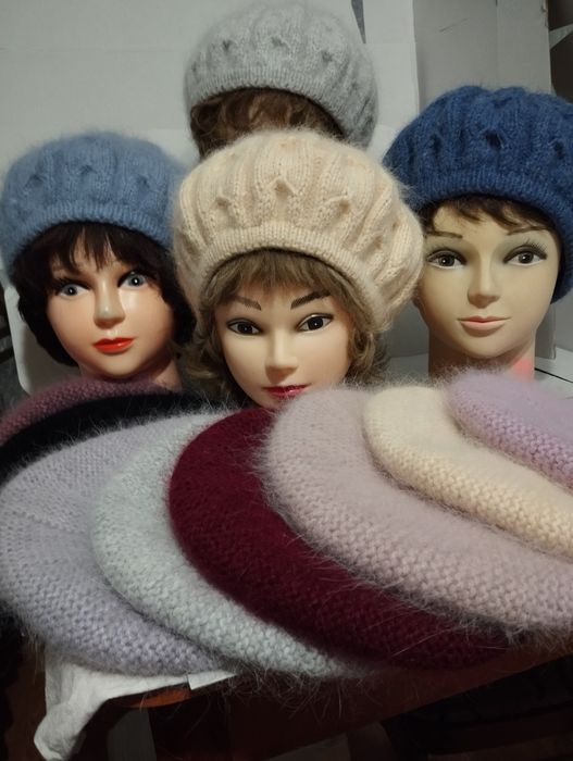 Шапки,Береты из Пух Норки пушистые, тёплые