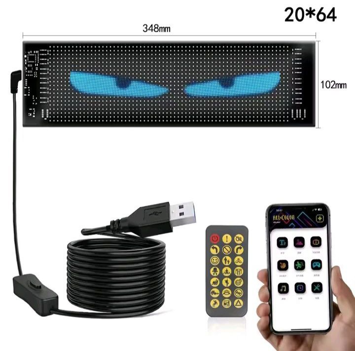 Світлодіодний LED дисплей 10×35 см, для реклами, очі на авто