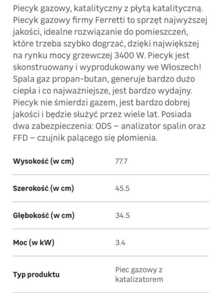 Grzejnik gazowy Ferretti Camilla 3100