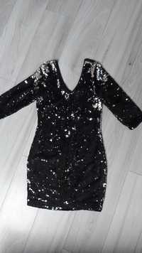 Krótka sukienka sylwestrowa cekinowa czarną srebrna r.xs vero moda