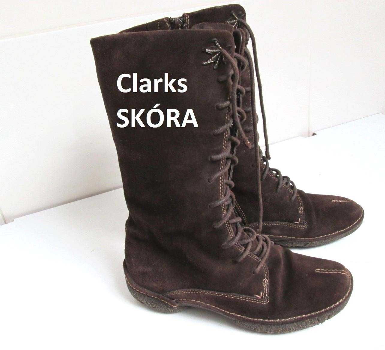 Clarks wysokie skórzane buty kozaki skóra zamsz  36