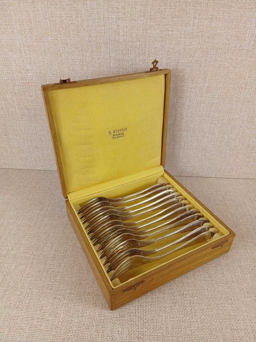 Zestaw 12 widelców Prima NS ALP Szwecja Posrebrzane 19 cm Inicjał H