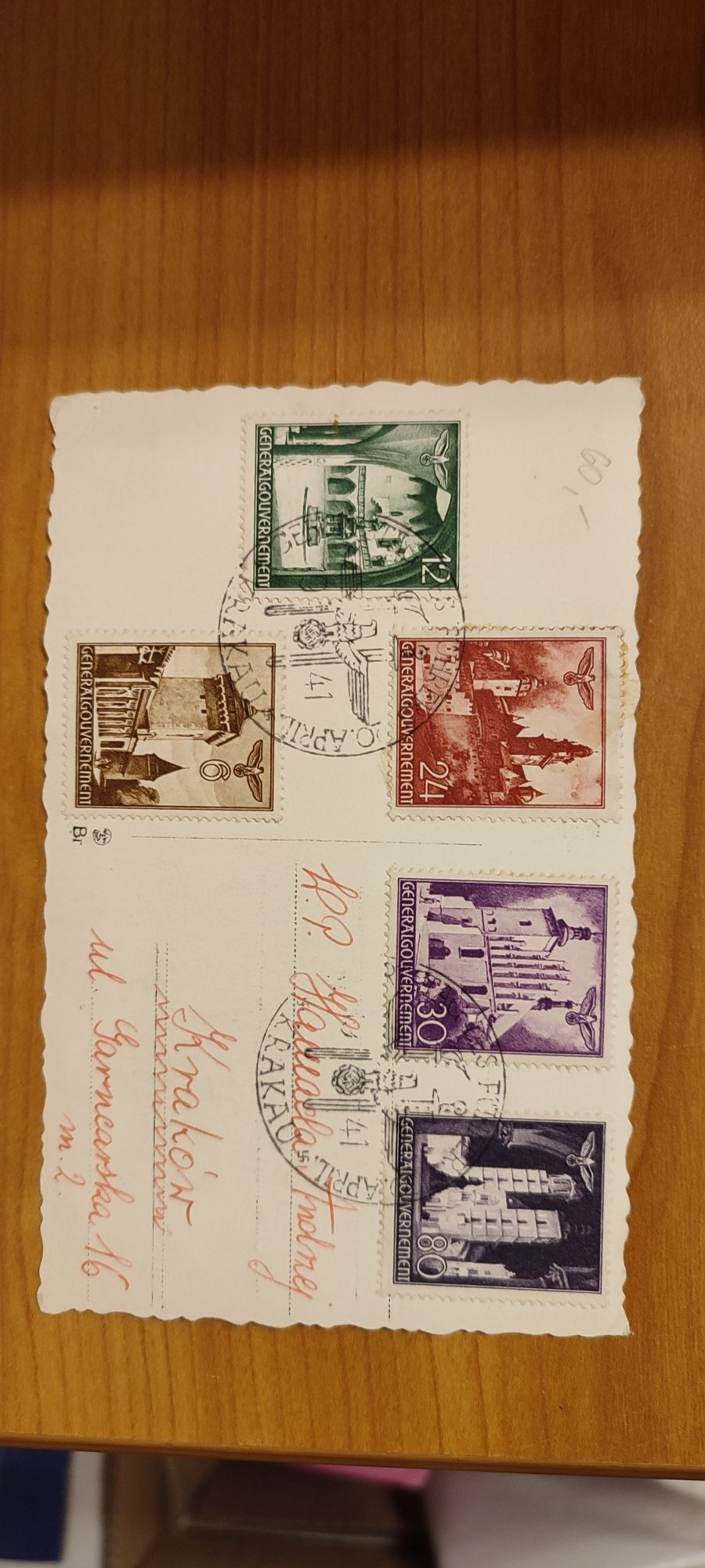 Pocztówka Kraków 1941, znaczki Generalna Gubernia