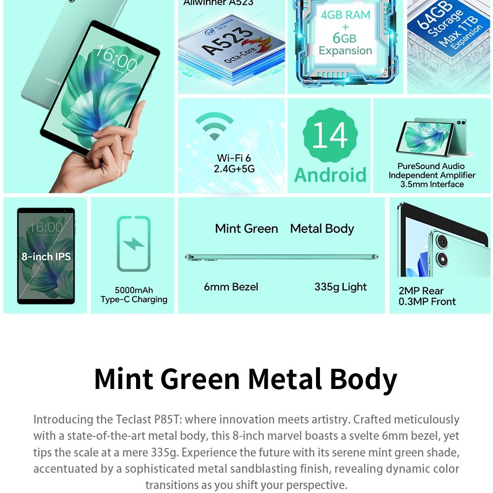 Топ!!!Планшет Teclast P85T 4+6/64GB Green+ Комплект