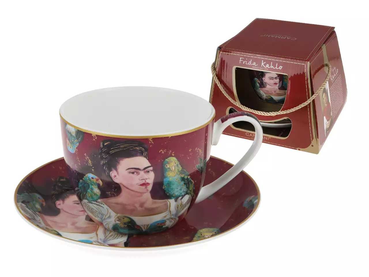 Filiżanka z spodkiem Frida Kahlo 410ml Autoportret Ja i moje papugi