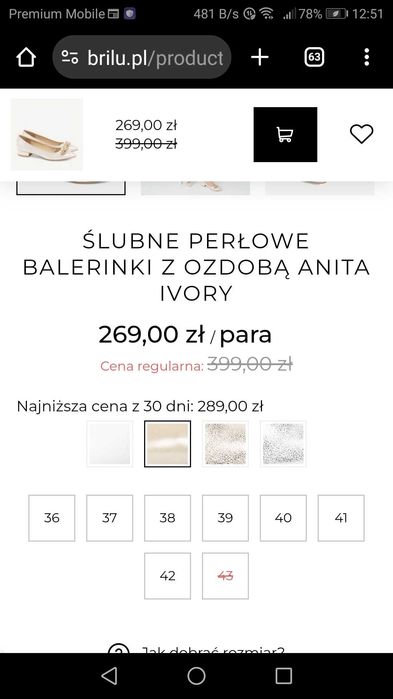 Perłowe balerinki brilu z ozdobami z kryształków r 38