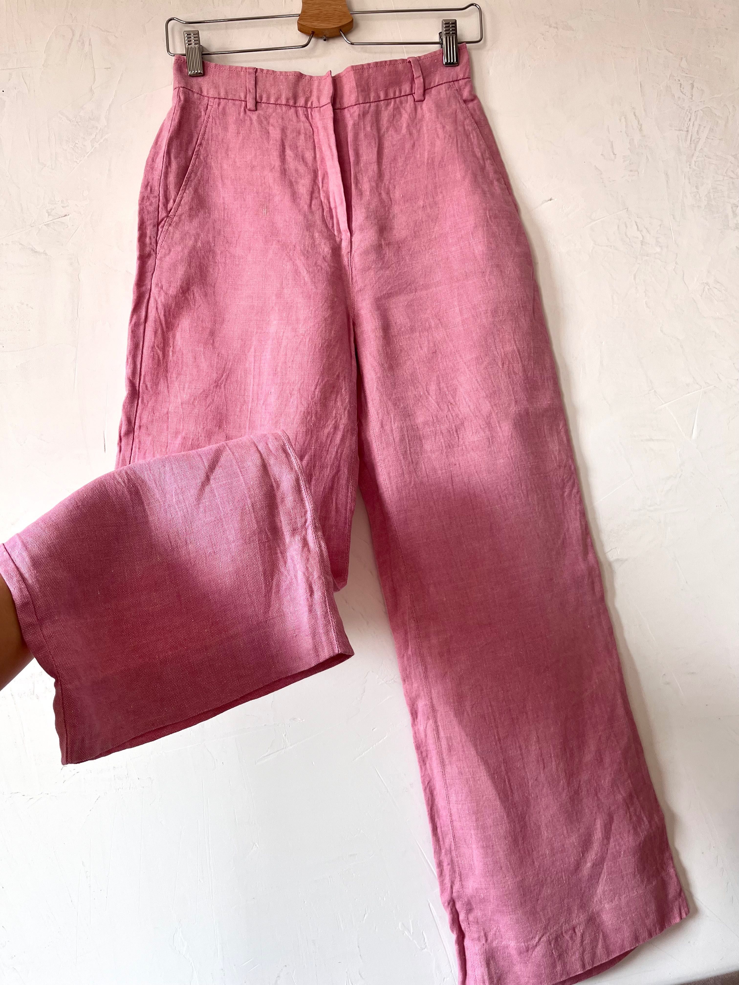 Spodnie lniane Weekend Max Mara 36s pudrowy róż linen premium trousers