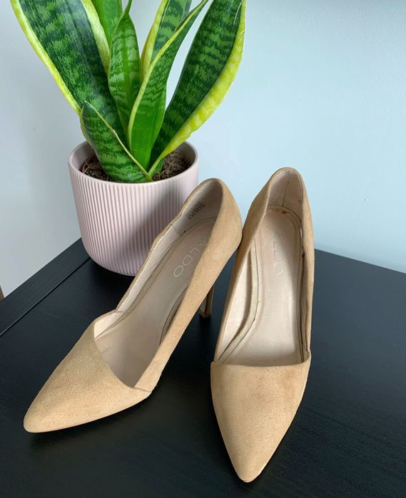 Szpilki Aldo 37 beż camel skóra zamsz