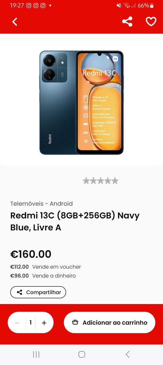 Telemóvel Redmi 13c novo 256gb