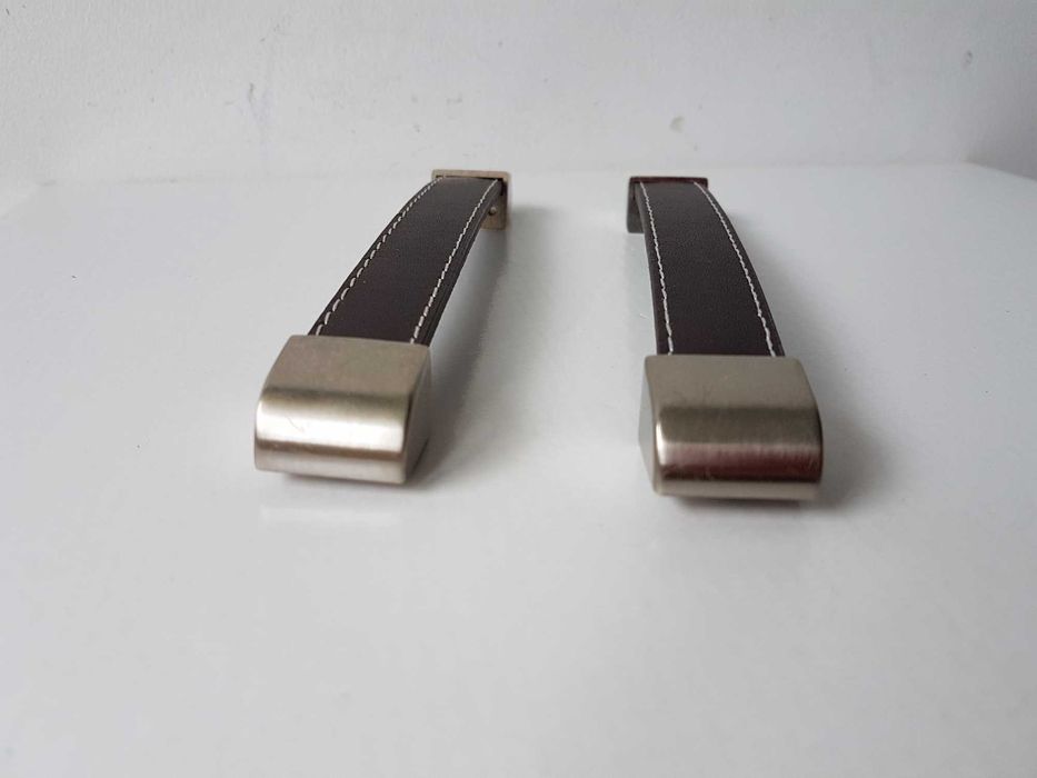 Nowy skórzany uchwyt meblowy rączka Kolor brąz Chrom x 2szt 18,5cm