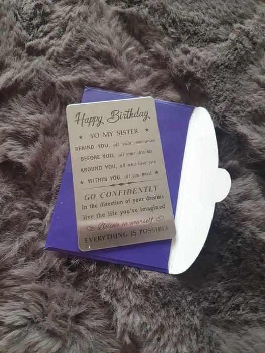 Karta urodzinowa aluminiowa dla Siostry do portfela, Antykradzieżowa