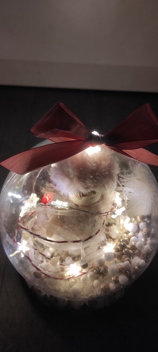 Bombka akrylowa aniołek choinkowa LED 14cm rękodzieło