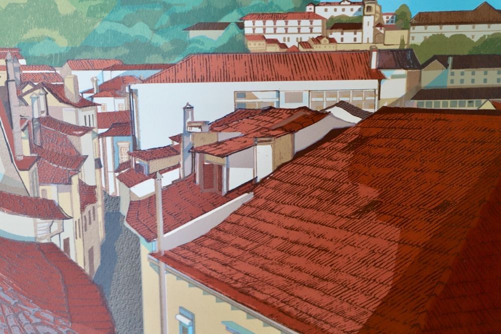 Serigrafia do artista Ernani Oliveira - Telhados de Leiria