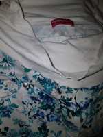 XS 34 happymum happy spodnie ciążowe białe wzorek niebieski granatowy