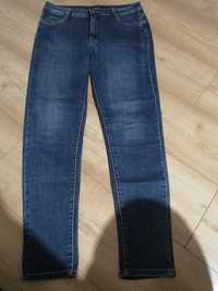 Spodnie jeans dżinsy damskie 40 L długie ciemne cieniowane