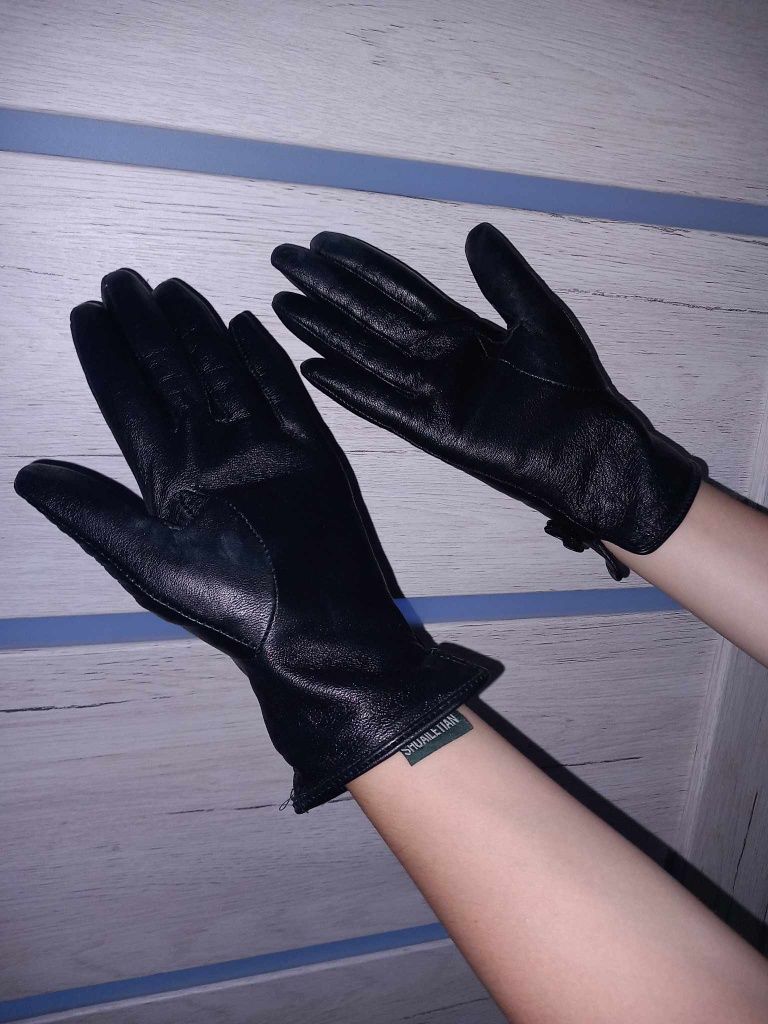 Czarne rękawiczki skórzane damskie Shuailetian
