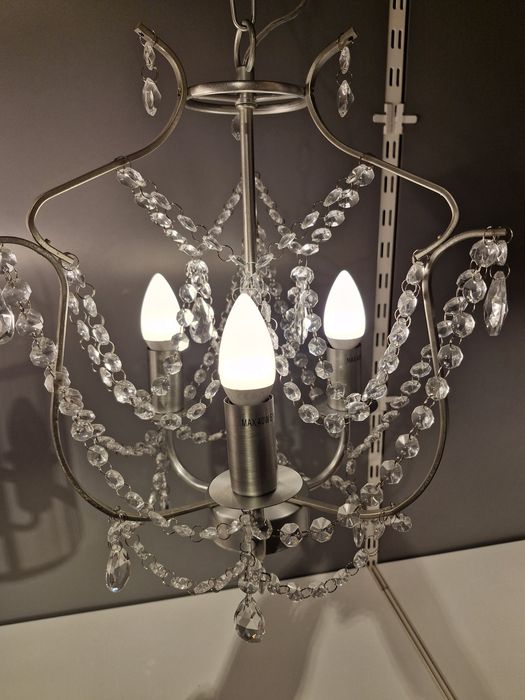 IKEA Kristaller Żyrandol Kryształowy Srebrny Metalowy Szkło