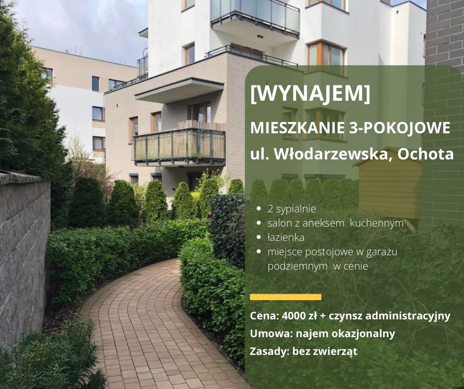 3-pokojowe mieszkanie z ogródkiem – Ochota, ul. Włodarzewska