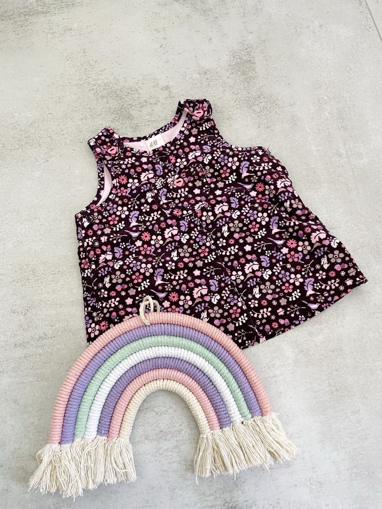 Sukienka h&m 62 liliowa dla malej dziewczynki w kwiatki letnia